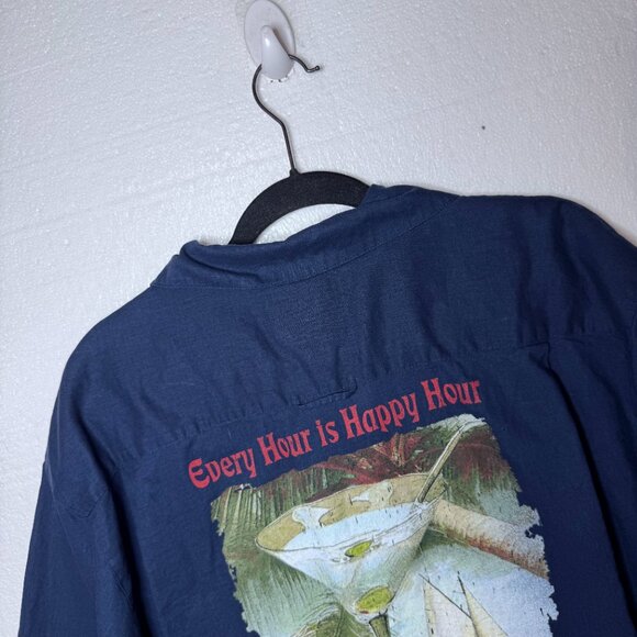 Dickie Walker Mens Size Large Linen Blend Blue Martini Beach Button Up Shirt - Picture 6 of 8